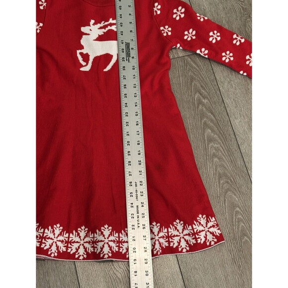 Girls Sweater Dress 10-12 Red White Reindeer Christmas Holiday Party Large - Picture 5 of 8